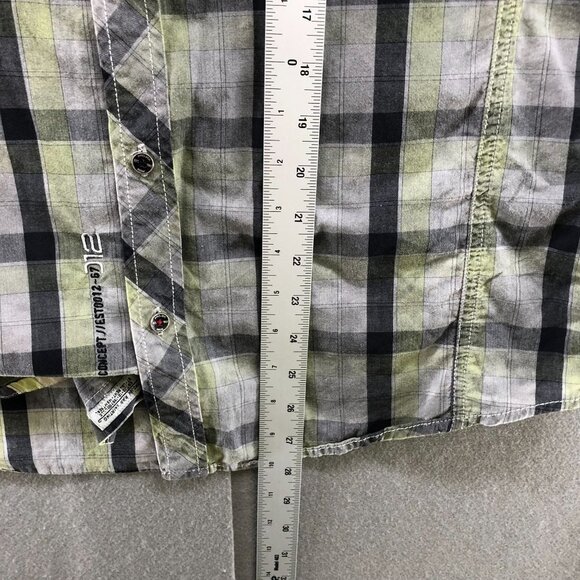 Projek Raw Gray Yellow Plaid Button Up Shirt Mens Medium M Short Sleeve - Picture 11 of 12